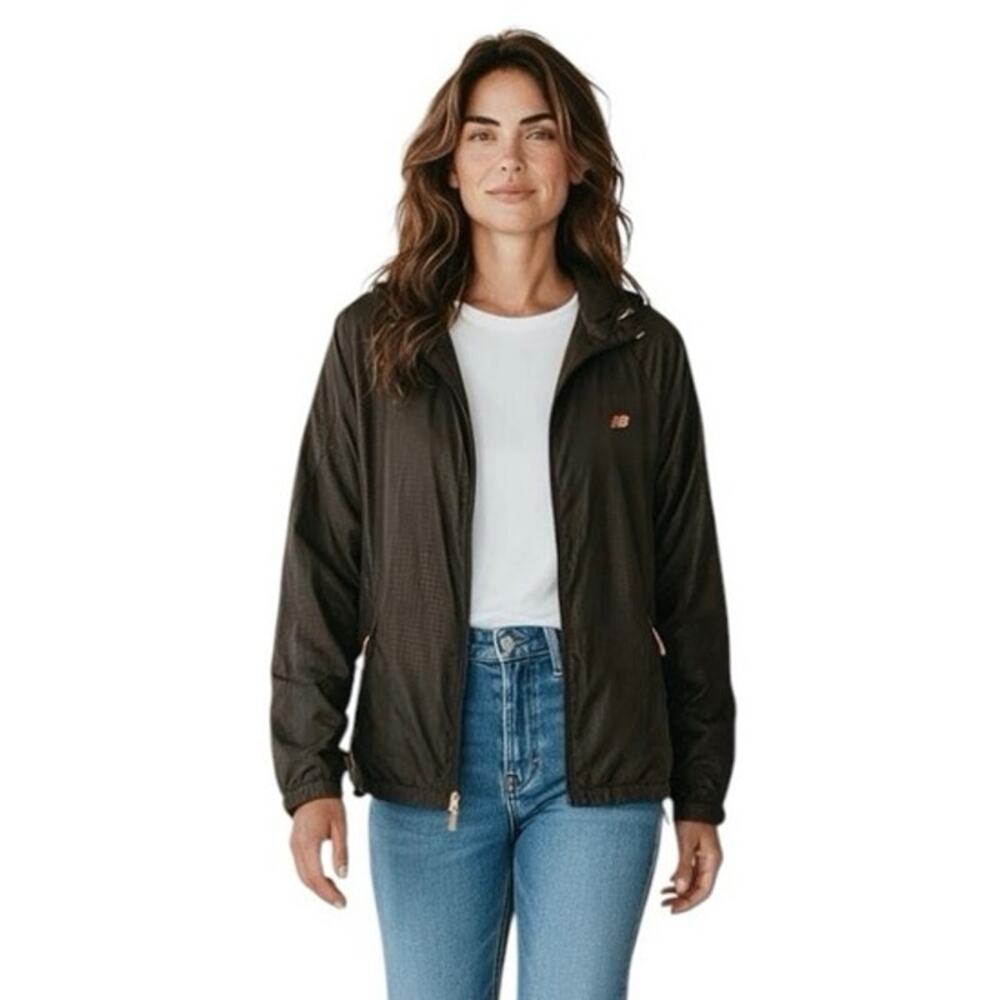 New Balance Lined Windbreaker Jacket Women's XL Black Full Zip Hooded RN 130893
